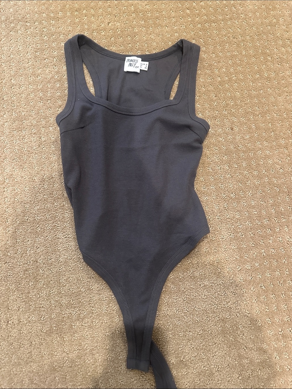 Princess Polly Dark Charcoal Ribbed One-Piece Bodysuit